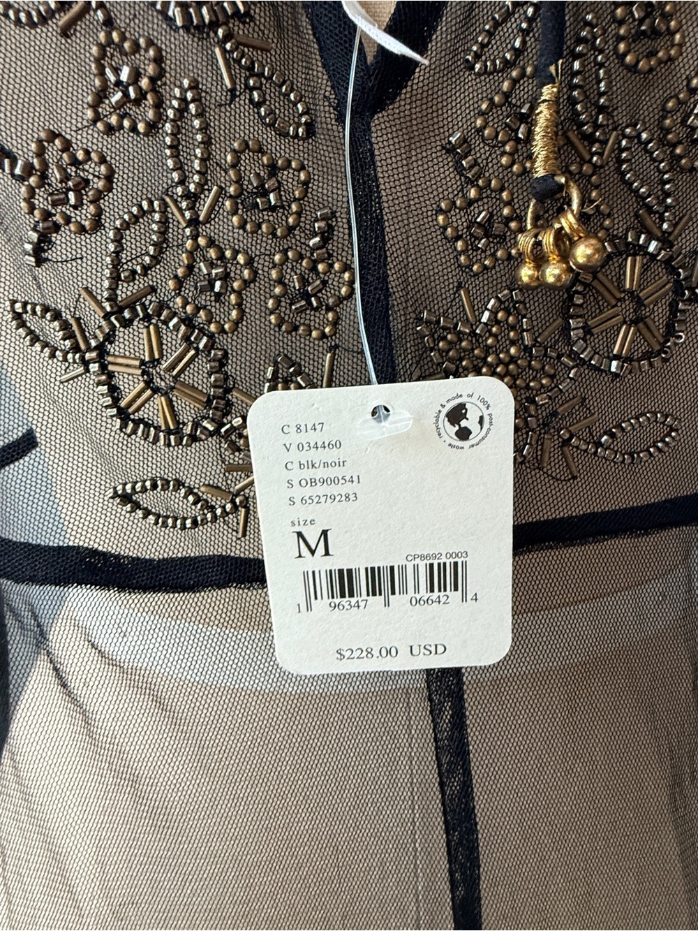 Free People Annabelle Sheer Black Mesh Maxi Dress with Gold Embroidery NEW - Picture 12 of 13